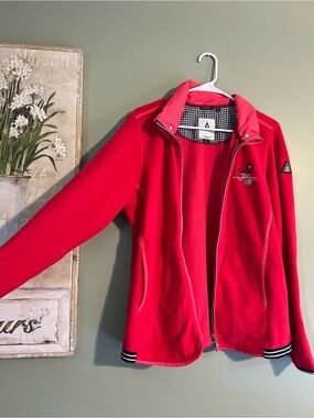 Women’s Bright Red Teddy Jacket with Zip Front